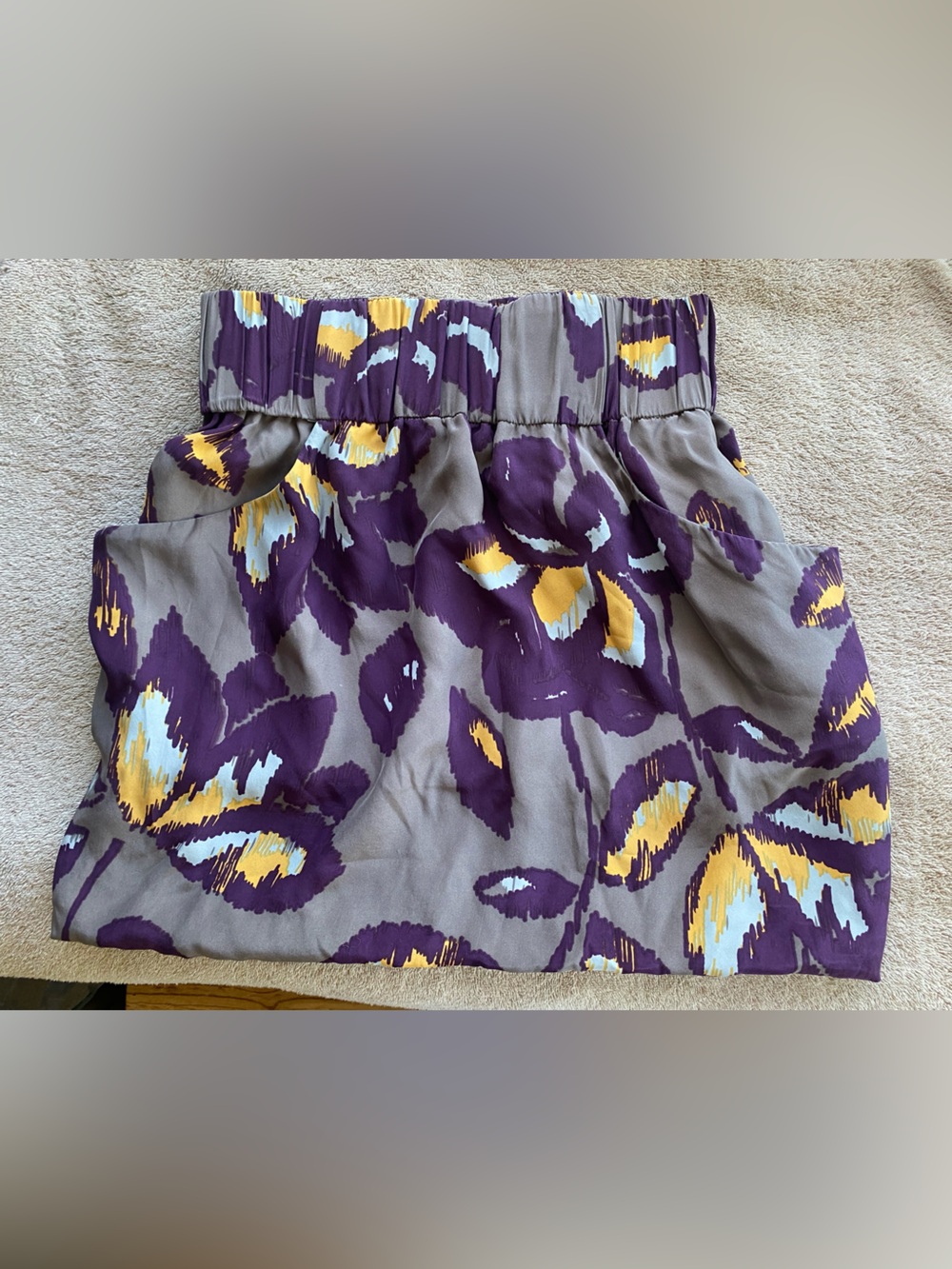 Dolce Vita 100% Silk Bubble Mini Skirt Purple Floral Pockets Sz xs